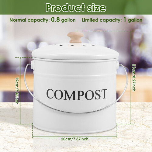 Kitchen Compost Bin Metal Countertop 0.8 Gallon with Lid 1
