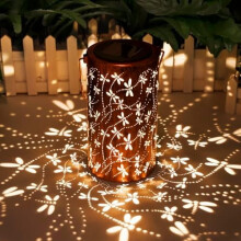Metalen buitenlantaarn met libellemotief, hangend, LED-decoratie