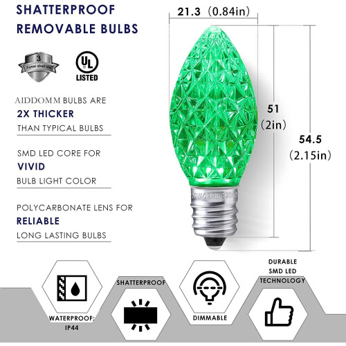 Ampoules de Noël LED C7 multicolores, lot de 25, culot E12
