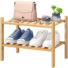 Étagère à chaussures en bambou à 2 niveaux, 43,7 cm (17,2 pouces)