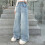 Kinder-Stretch-Jeans, blau, elastischer Bund, weites Bein, Größe 4-5 2