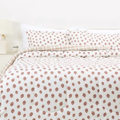 Microfiber Comforter Set Off White Floral King 3-Piece