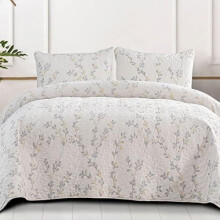 Boho quilt queen size white floral coverlet set 1 quilt 2