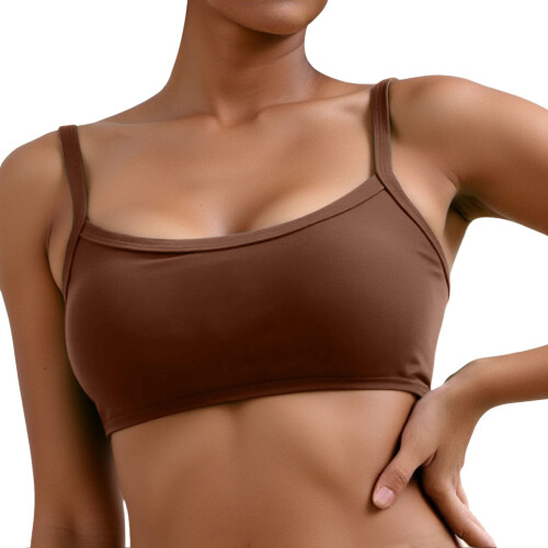 Women's Square Neck Wireless Yoga Bra Brown S