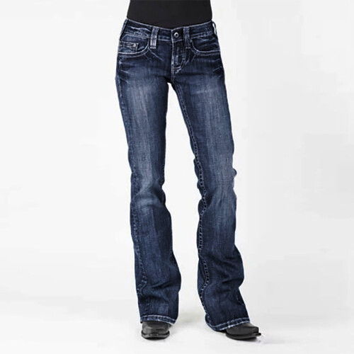 Damjeans med broderad stretch, blå, med medelhög midja 2