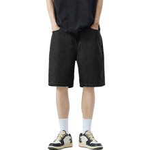 Pantalones cortos vaqueros casuales para hombre, holgados, rectos, de pierna ancha, negros, talla M