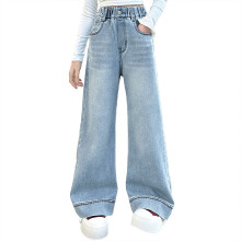 Kinder-Stretch-Jeans, blau, elastischer Bund, weites Bein, Größe 4-5