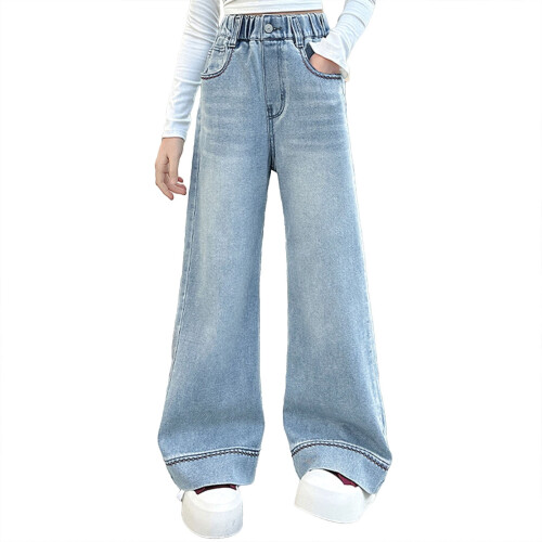 Kinder-Stretch-Jeans, blau, elastischer Bund, weites Bein, Größe 4-5