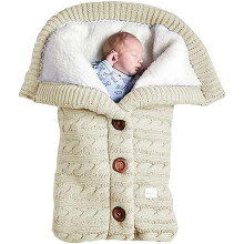 (One Size, Cream) Babyknuffeldekens voor pasgeborenen, zachte fleece gebreide babydeken, warme trui jumpsuit gevoerd, pluizig