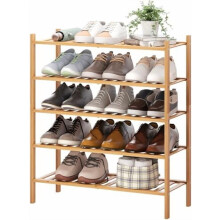 Étagère à chaussures en bambou à 5 niveaux, rangement empilable