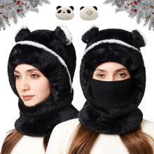Bear Mask Cap Vinter Vindtät Varm 3-i-1 Mössa Svart