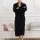 Women's Flannel Hooded Bathrobe Black XL 2