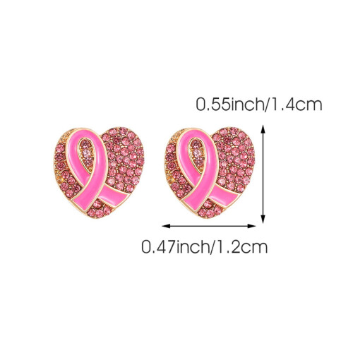 Orecchini a perno a forma di cuore con nastro rosa per donna (1 paio) 1