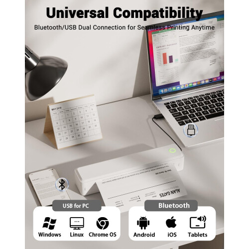 Draadloze thermische printer A4 (8,5 x 11 inch), inktloos, Bluetooth 1