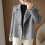 Blazer da donna oversize in tweed e misto lana a maniche lunghe 2