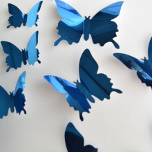 Väggklistermärke Butterfly3D Spegel Silver Blå