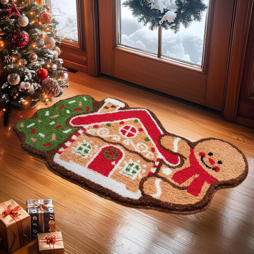Χαλί με σχέδιο Gingerbread House, Μαλακό, Αντιολισθητικό, Φουντωτό 22x42 ίντσες