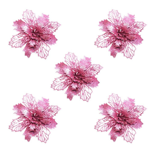Artificial Poinsettia Flowers Glitter5pcs