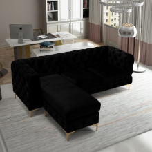 (Black, Left Hand Chaise) Luxury 3 Seater L Shaped Chaise Corner Sofa Plush Velvet Left Right Hand Facing Suite Settee Couch