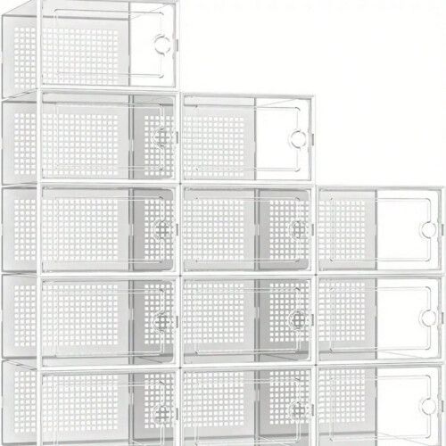 Transparent Plastic Shoe Box White 12pcs Moisture-Proof