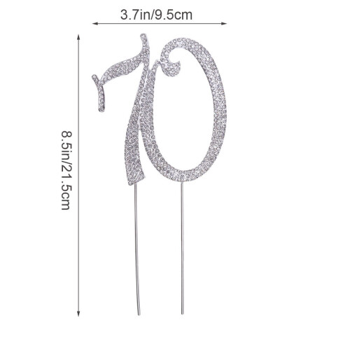 Silver Alloy Cake Topper with Rhinestones 70th Anniversary 1