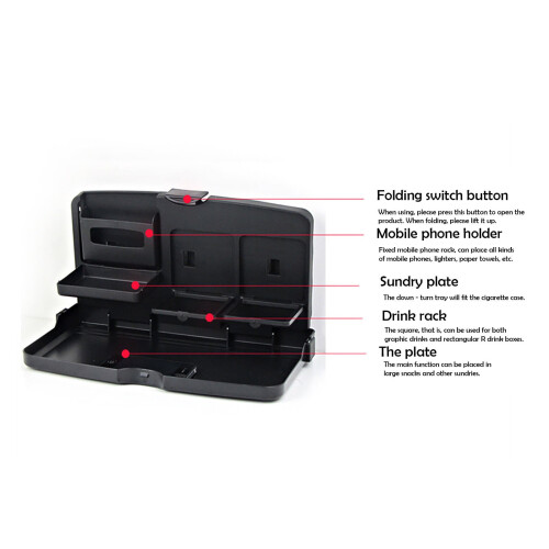 Foldable Car Back Seat Tray Black ABS Universal 8kg 2