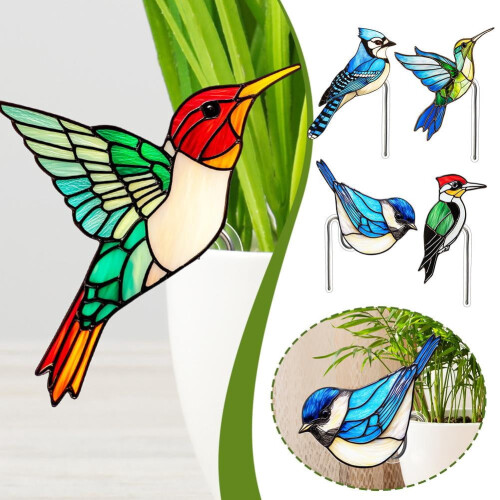 Estaca de jardim em acrílico com pássaro e borboleta (1 peça) 1
