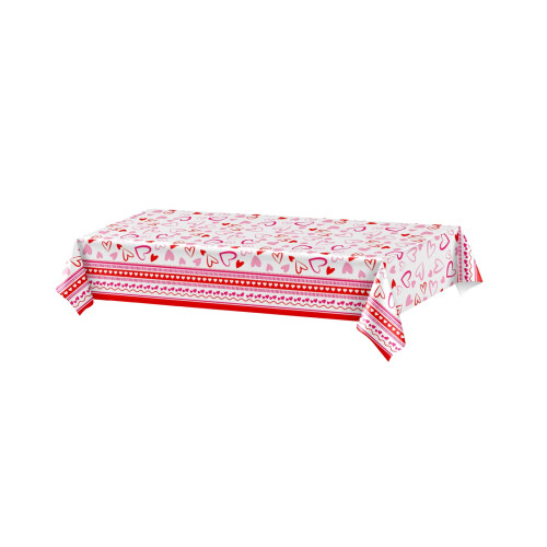 Heart Red Plastic Tablecloth Waterproof 54x108 Inch 1-Pack