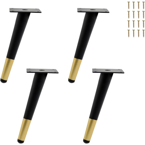 Sorte og guldfarvede metalmøbelben 20 cm