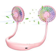 Ventilateur de cou portable avec lumière LED et aromathérapie, rose