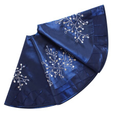 Gonna per albero di Natale in seta blu ricamata 90/106/127 cm