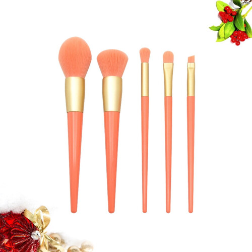 Orange makeupbørstesæt med tætte rayonbørster, 5 dele