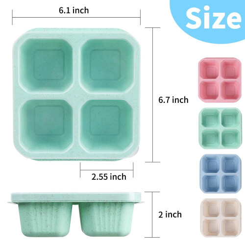 Coffret Bento en paille de blé, 4 compartiments, lot de 4