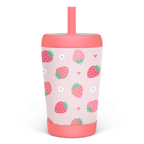Rosa isolierter Edelstahlbecher (355 ml) mit Strohhalm