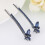 Fermaglio per capelli da donna blu navy con strass e bordo in metallo (2 pezzi) 1
