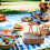 Picnickurv med låg og håndtag, vævet, kropsvaskbart for 5