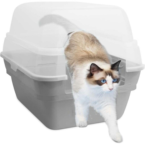 Cat Litter Box Foldable Hooded Grey Large