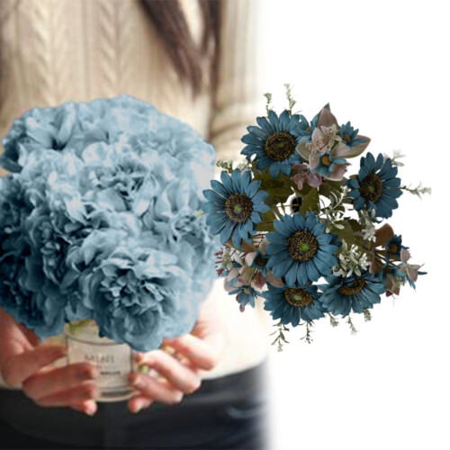 Sonnenblumen-Kunstblumenstrauß aus blauem Stoff