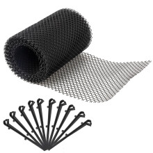 Rolă de plasă pentru jgheab din plastic negru cu țăruși, 1 set