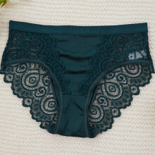 Calcinha feminina de renda de cintura média, verde escuro, tamanho P