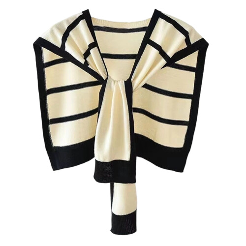 Stribet dameponcho med afslappet pasform, beige, 1 stk.