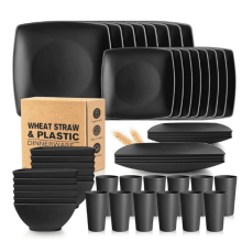Wheat Straw Square Dinnerware Set Black 48-piece