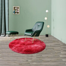 Round Shag Rug Polyester 43.3in x 43.3in Red 1.5in Thick