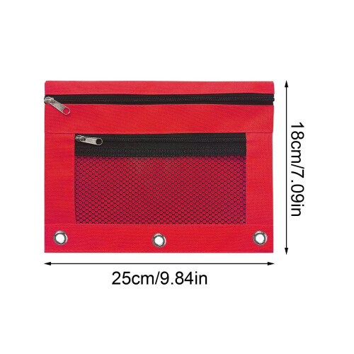 Etui van transparant PVC met drie ritsgaten, rood, groot formaat 2