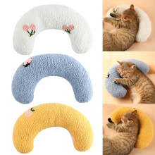 Cuscino morbido a forma di U per cani e gatti, colore giallo.