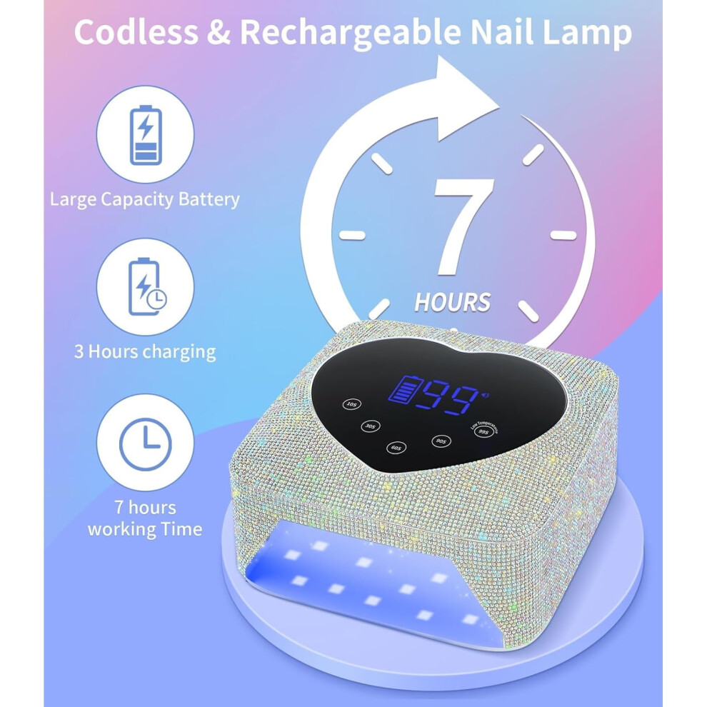 72W Cordless UV Nail Lamp Rechargeable 5 Timer