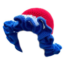 Gorro de tricô feminino estilo pescador com acabamento em babados