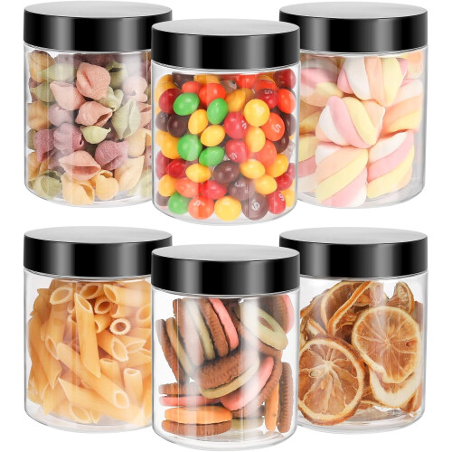 Borcane transparente din plastic cu capace, 225g, pachet de 6