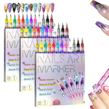 3D neglekunstpenne med fin spids, 0,5 mm, 12 farver, 3 sæt