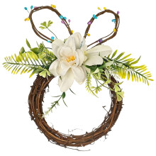 Guirlanda de Coelho da Páscoa feita à mão, decoração de primavera, 45 cm (18 polegadas)